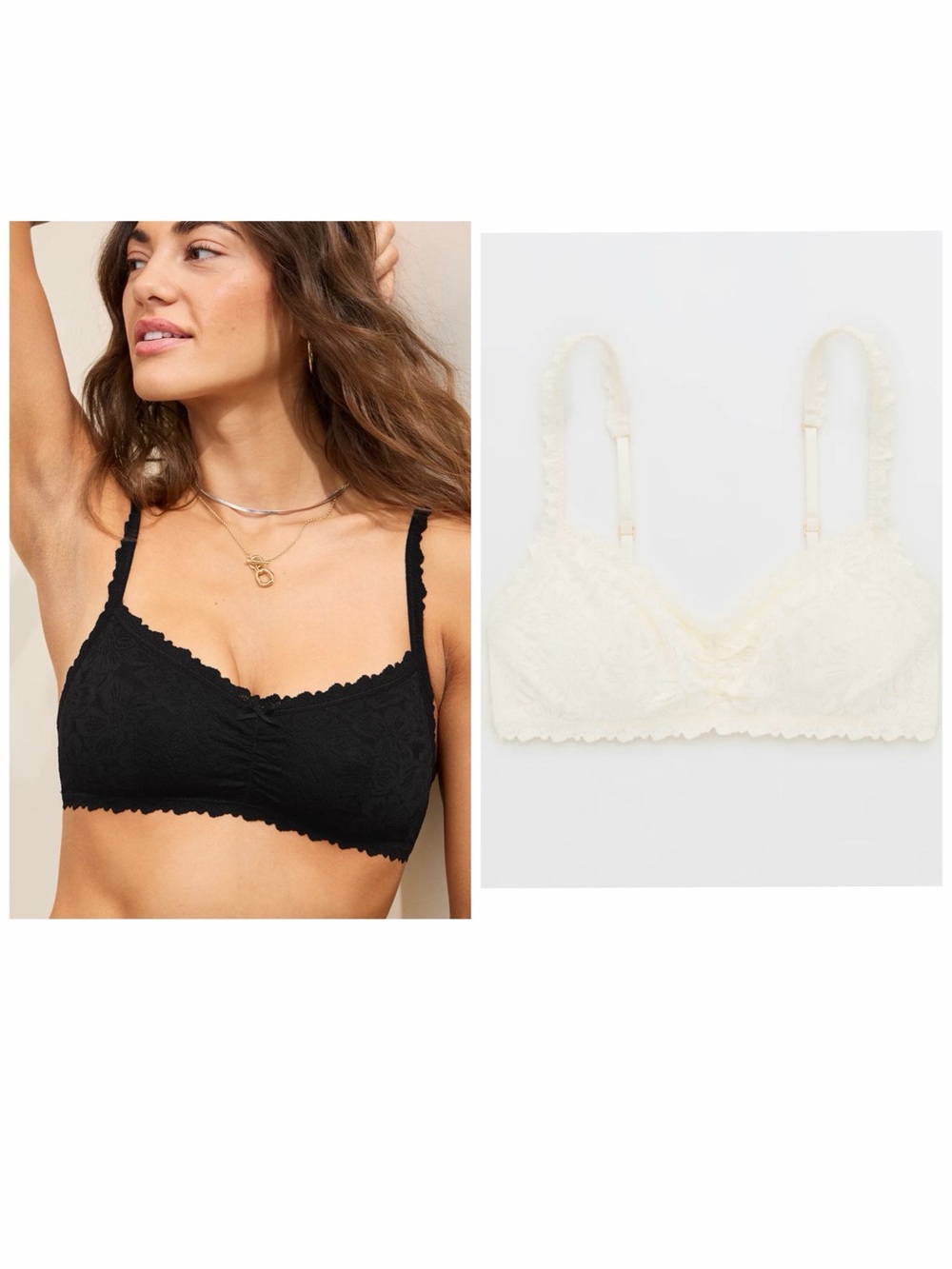 2 aerie Black and White Lace Wireless Bralettes